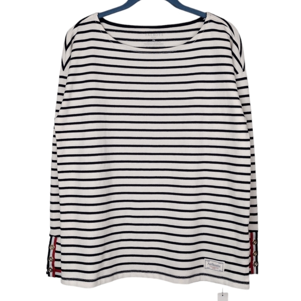 NWT Talbots Petite Women's Nautical Rhone Striped Authentic Long Sleeve Shirt